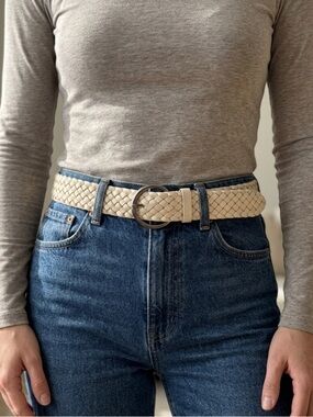 Y2K Talbots Braided Leather Belt Bone Colour